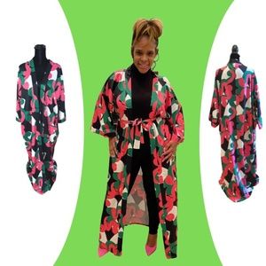 Pink, Green and Black Kimono/Duster